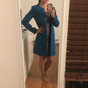 Tahari teal long blazer jacket size 2